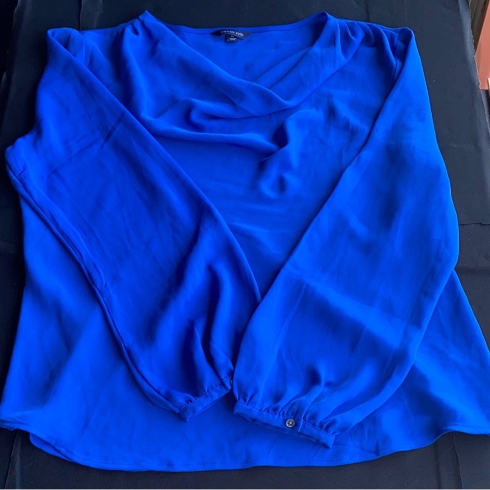 Lands' End Cowl-Neck Long-Sleeve Blouse in Bright Blue